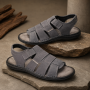 Sandale bărbătești gri din piele naturală cu închidere velcro și talpă confortabilă GKR47GB